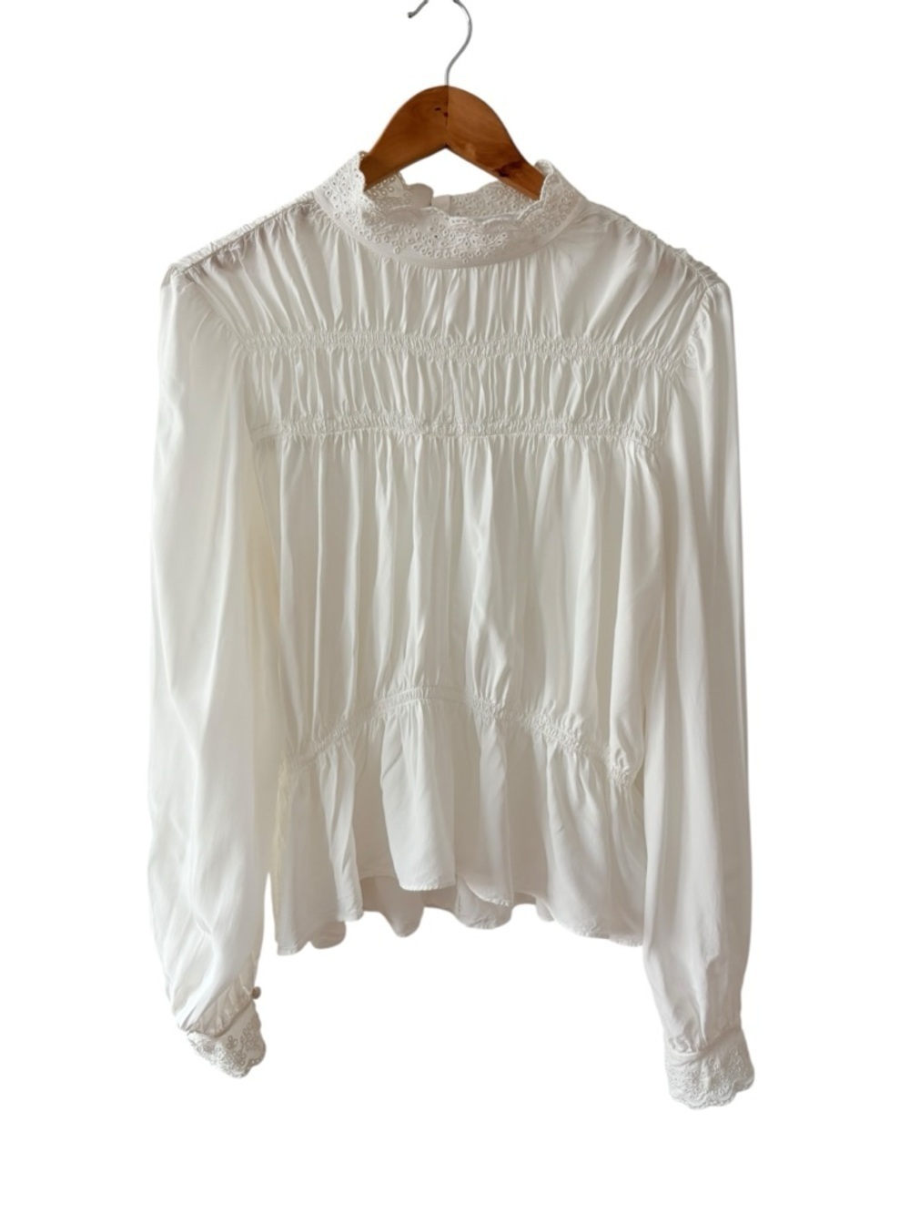 &Other Stories Ivory Smocked High-Neck Peplum Blouse